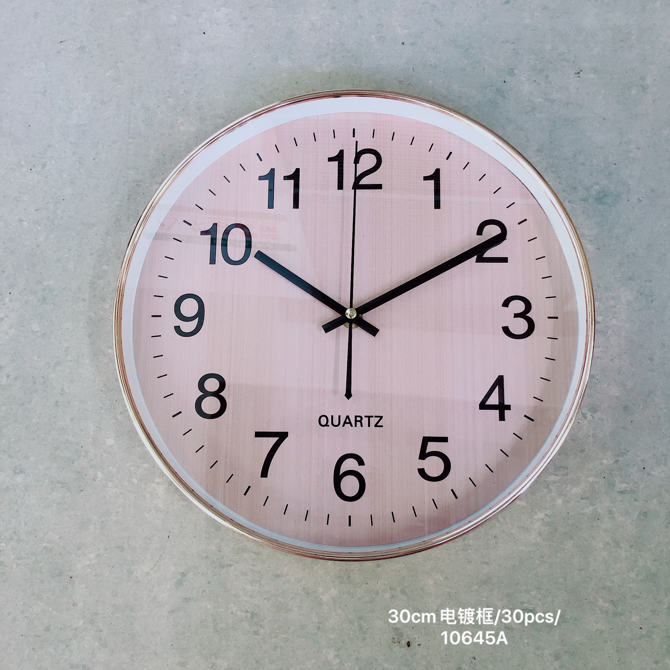 12-inch electroplated process creative quartz wall clock for study and kitchen is available for wholesale from the customer's LOGO factory detail image 1