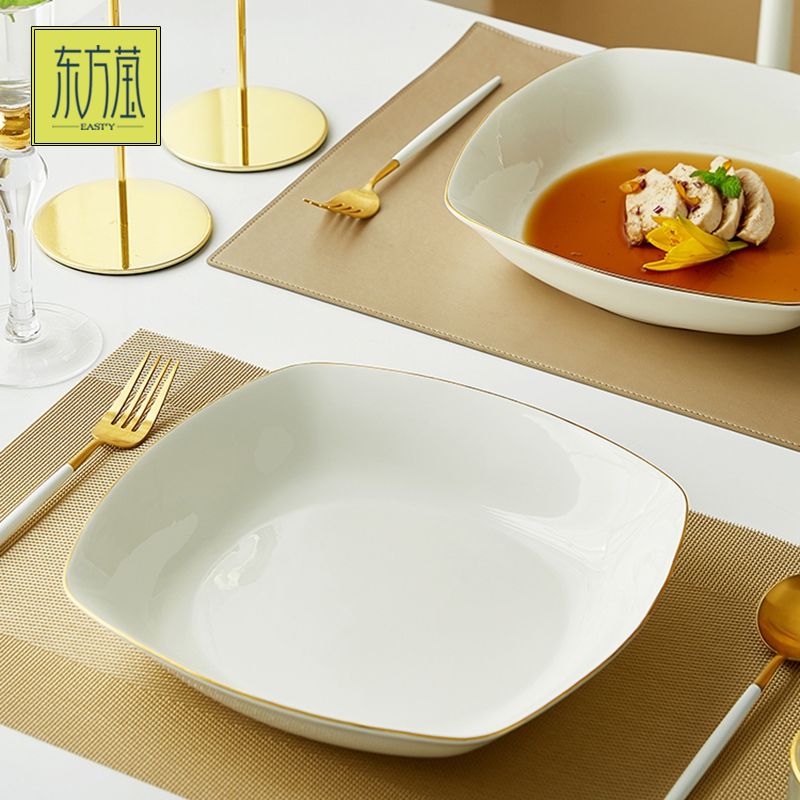 Ceramic plates, bone China plates, soup plates, deep plates, large plates, home dining plates, ceramic plates, tableware, Chinese plates, fruit plates, barbecue plates details Picture