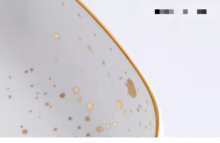 Gold dot retro gold edge ceramic tableware, acacia wood handle plates, steak plates, rice bowls, soup bowls and noodle bowls detail image 13