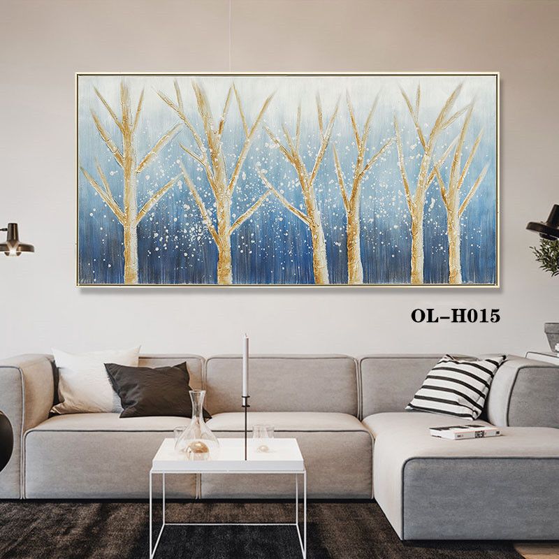 New Chinese Decorative Painting Master Bedroom Headboard Wall Hanging Painting Banner Abstract Gold Lines Blue Hand Painted Headboard Painting Application Scenario
