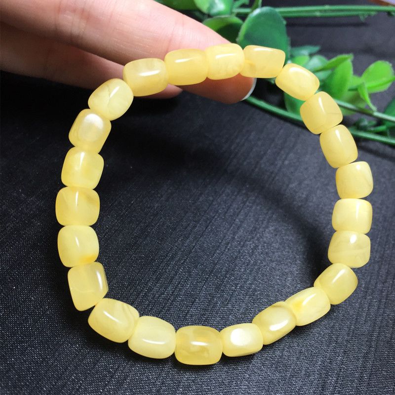 亮彩晶珠宝 天然无烤色蜜蜡手链 表皮光滑天然米珠型蜜蜡