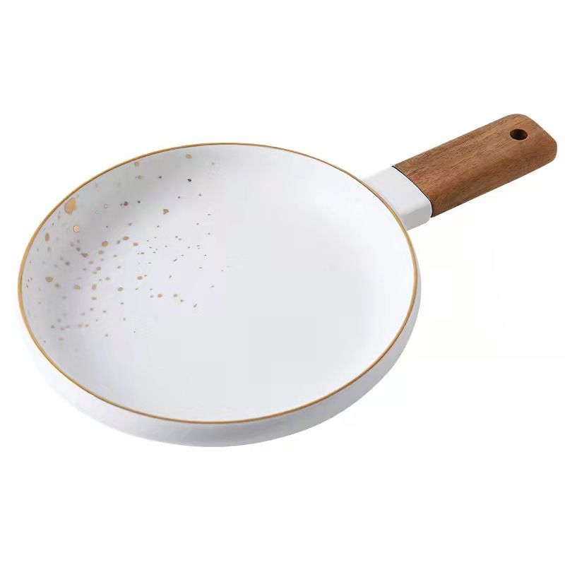Gold dot retro gold edge ceramic tableware, acacia wood handle plates, steak plates, rice bowls, soup bowls and noodle bowls Specification image