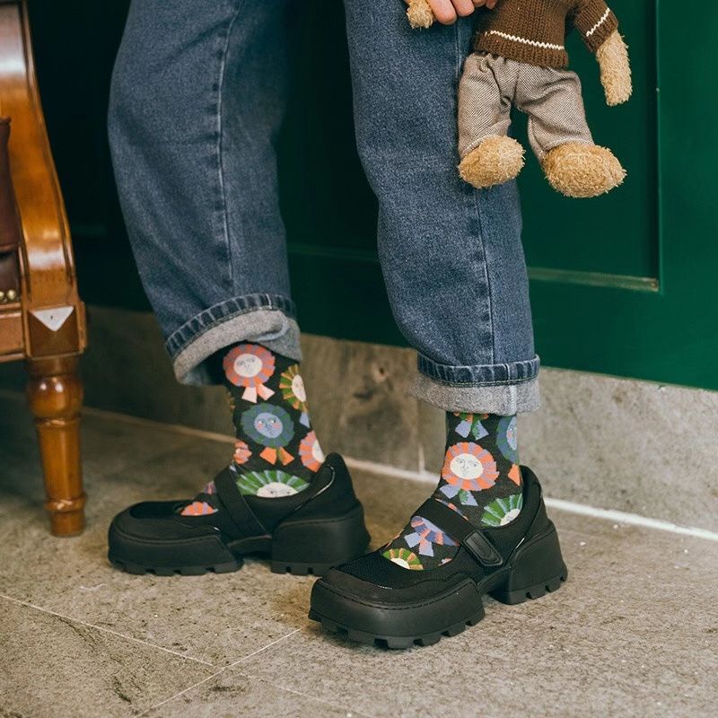 法国油画袜子男中筒袜女ins潮欧美街头创意抽象复古风情侣长袜11图