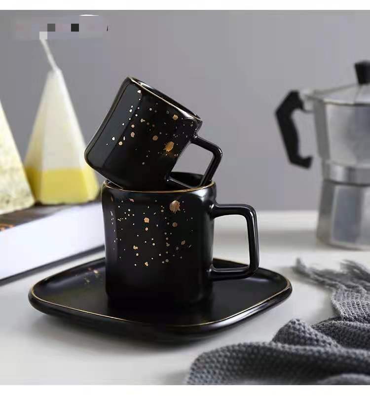 复古金边陶瓷杯碟茶杯 办公室水杯马克杯 咖啡杯详情图4