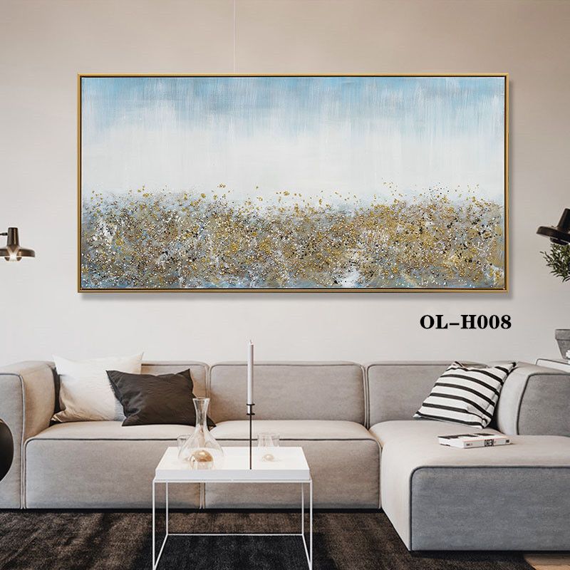 New Chinese Decorative Painting Master Bedroom Headboard Wall Hanging Painting Banner Abstract Gold Lines Blue Hand Painted Headboard Painting