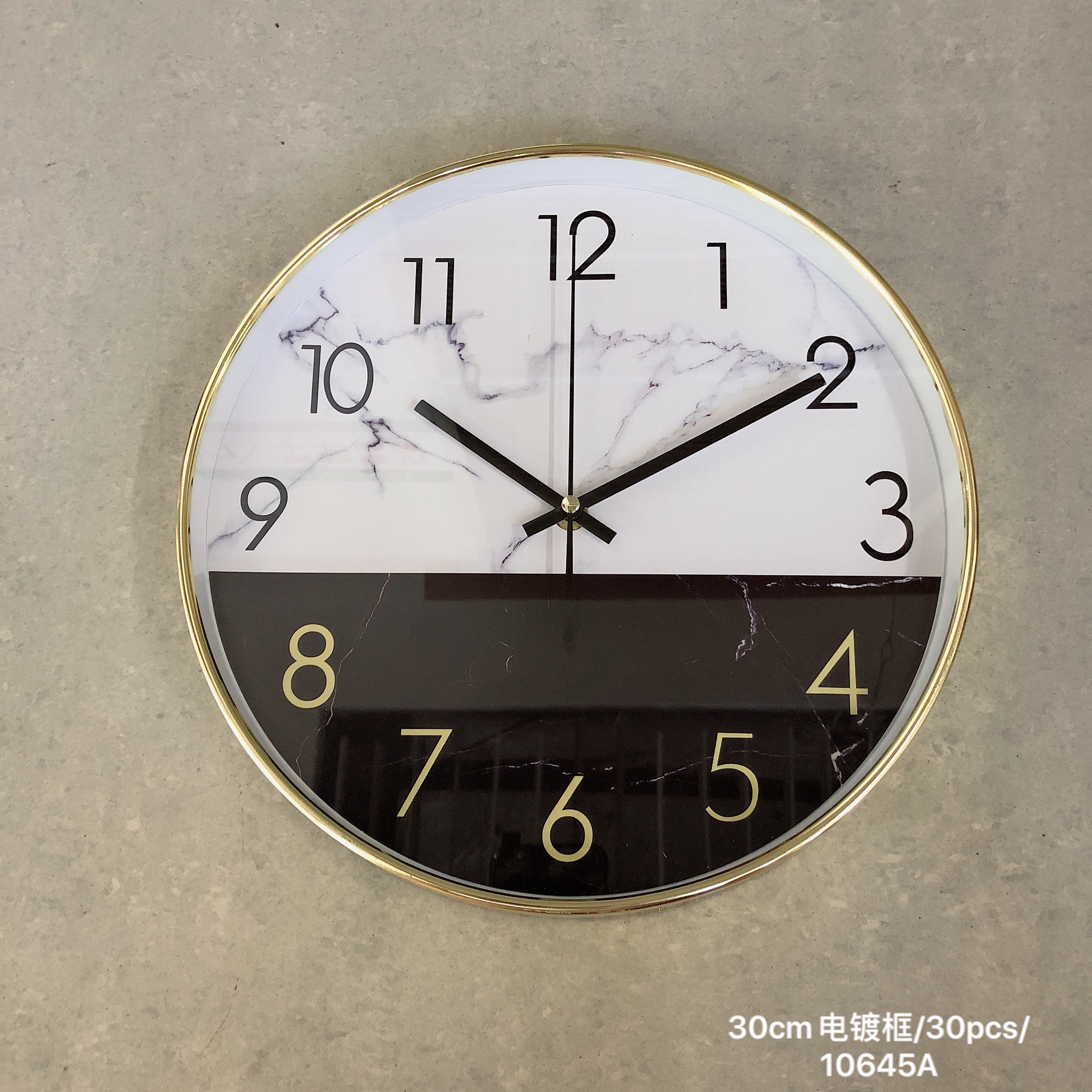 12-inch electroplated process creative quartz wall clock for study and kitchen is available for wholesale from the customer's LOGO factory detail image 2