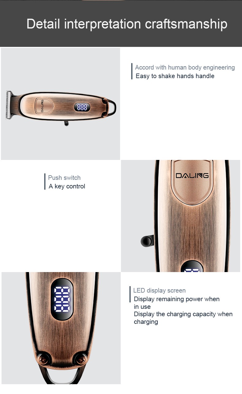 DALING-1212 hair clippers, professional adult and children's electric hair clippers, baby hair clippers, hair clippers, tools, washable blade heads, LED display, wholesale for export detail image 12