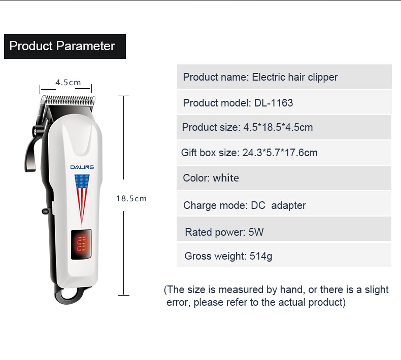 达玲DALING-1163发廊大功率理发器充电电源式推剪大人儿童剃头刀LED数显充电式刮光头推子外贸批发详情图10