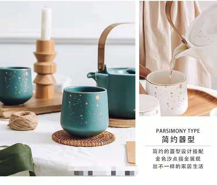家用茶壶茶具套装 日式哑光陶瓷下午茶杯配相思木底托详情图8