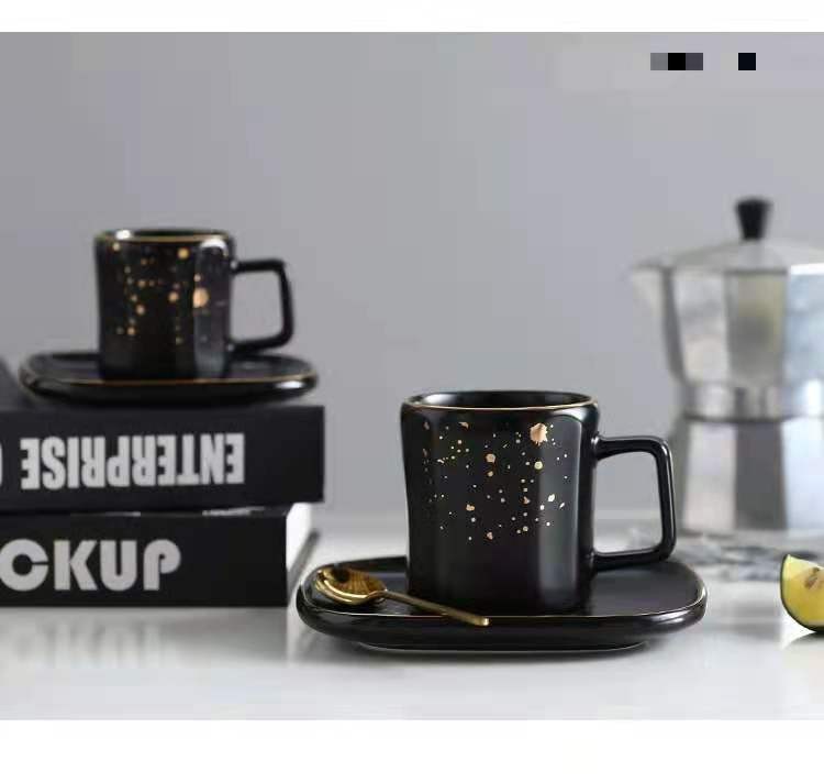 复古金边陶瓷杯碟茶杯 办公室水杯马克杯 咖啡杯详情图3