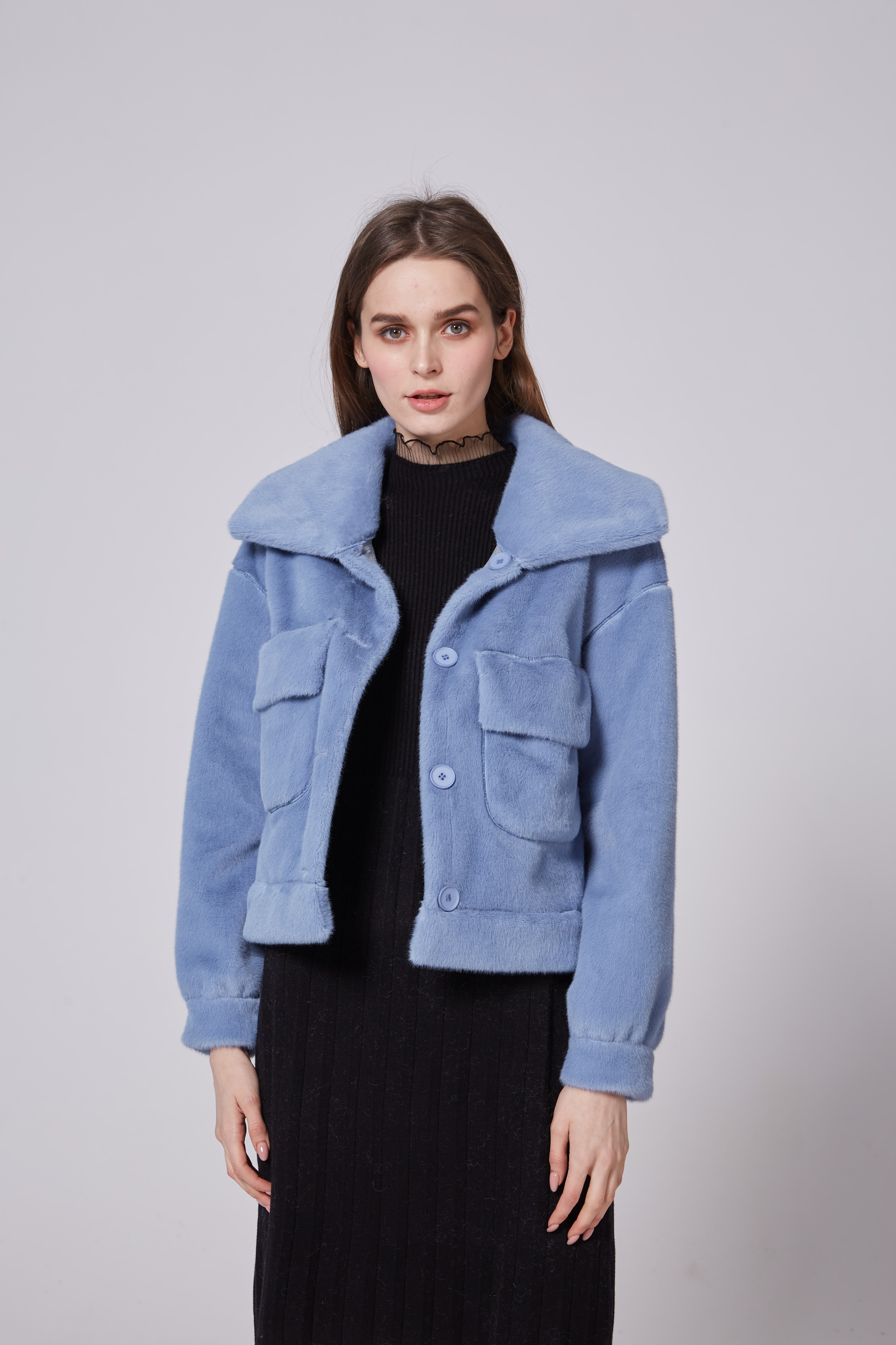 In 2021, trendy and fashionable casual women's wear with mink fleece imitation short fur integrated style detail image 6