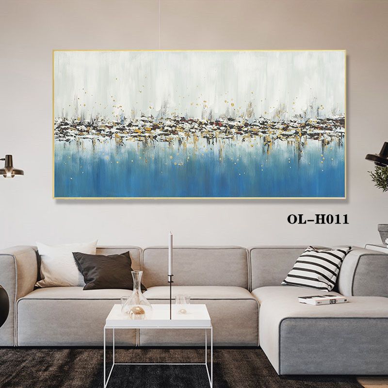 New Chinese Decorative Painting Master Bedroom Headboard Wall Hanging Painting Banner Abstract Gold Lines Blue Hand Painted Headboard Painting details Picture