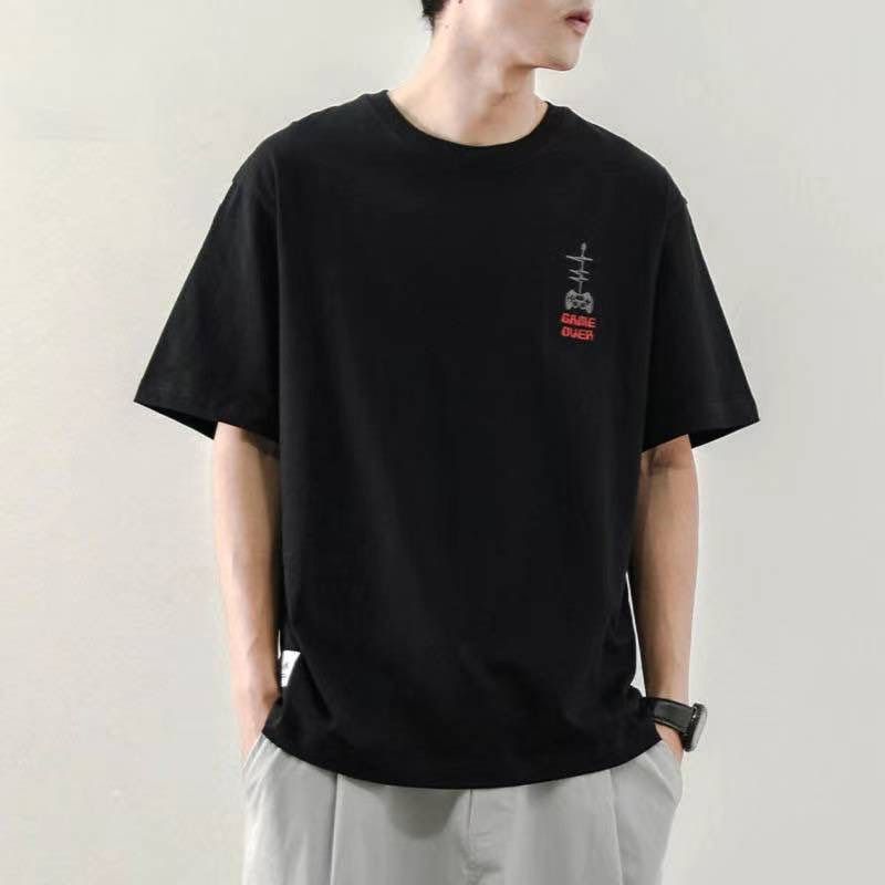 潮流冰丝短袖T恤男2021夏季纯色白潮流体恤打底衫衣服半袖24