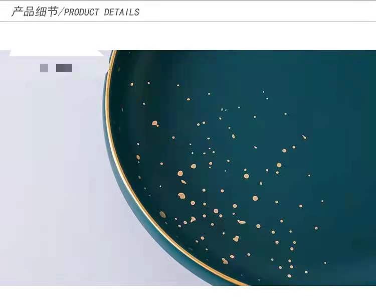 Gold dot retro gold edge ceramic tableware, acacia wood handle plates, steak plates, rice bowls, soup bowls and noodle bowls detail image 12