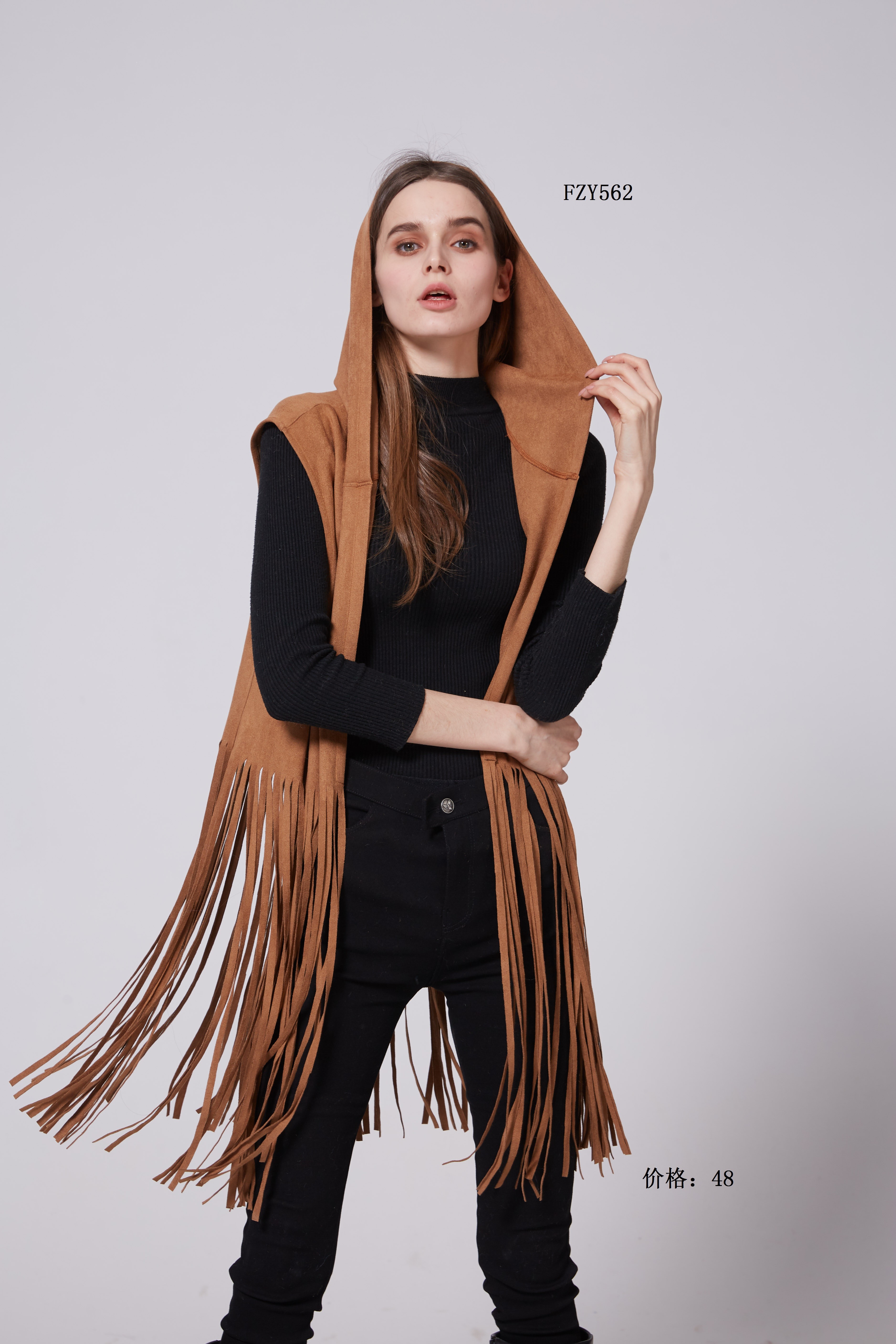 In 2021, trendy and fashionable casual women's wear: Suede fringed short vest detail image 4