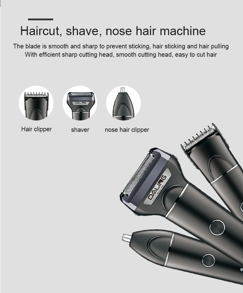 DALING-9107 Three-in-one Shaver, rotary electric rechargeable Razor, Multi-functional Hairdresser, Nose Hair Dispenser, Black set, wholesale for export, three-in-one shaver, hairdresser, nose hair dispenser detail image 4