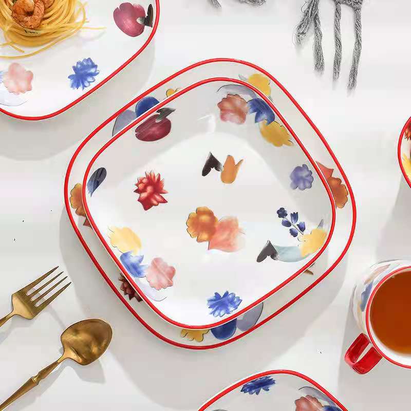The "Manhua Season" series of ceramic tableware, bowls and plates, restaurant and hotel household plates, Western cuisine steak plates, rice soup and noodle bowls Item Picture
