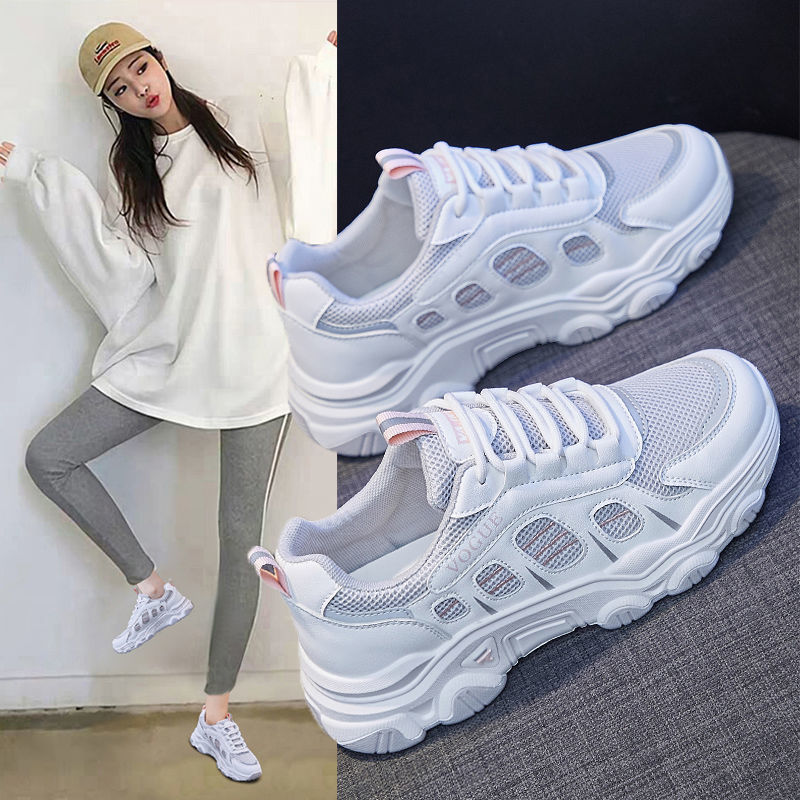 老爹鞋女ins潮2021年夏季新款网鞋透气百搭爆款休闲小白运动女鞋潮白底实物图