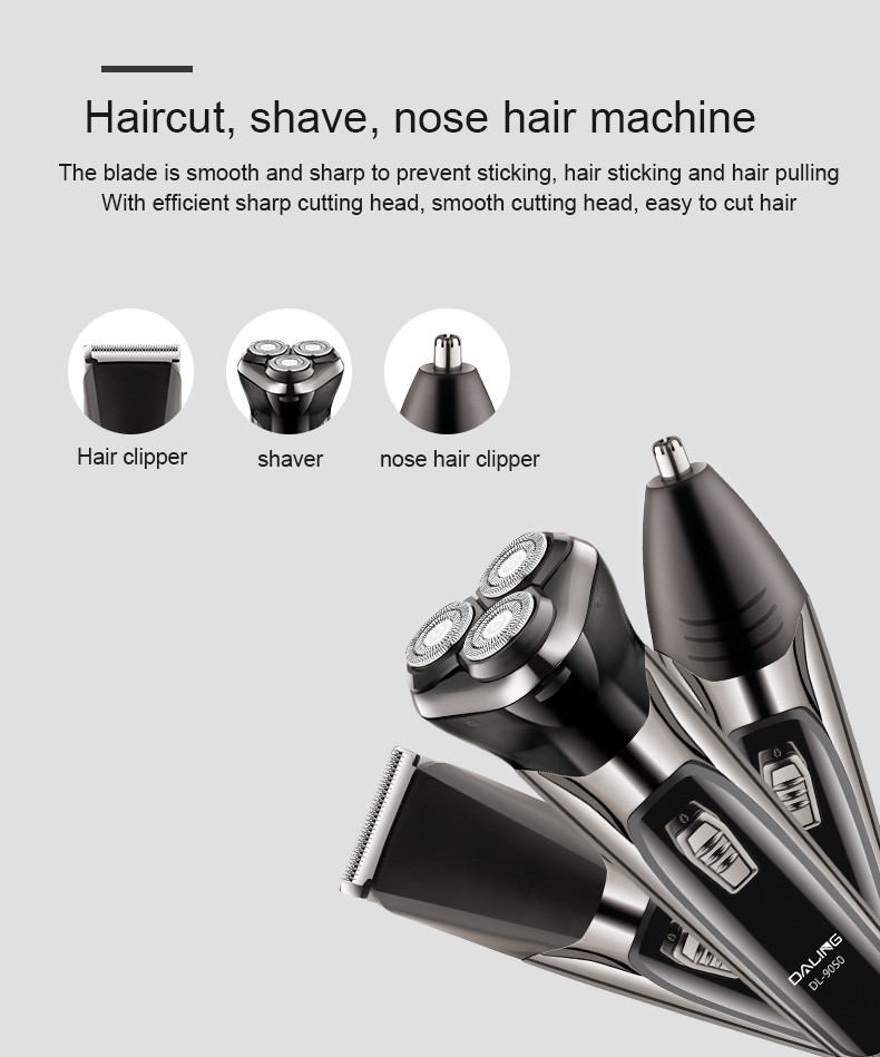 DALING-9050 Electric shaver, three-in-one multi-functional razor, high-power men's blade head, washable beard styling device, fast-charging shaving head magic tool, wholesale for export detail image 4