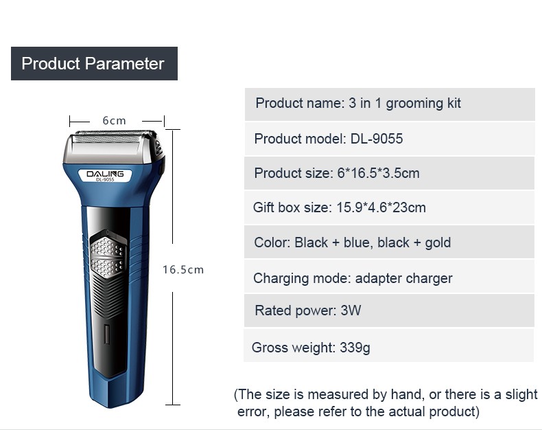 DALING-9055 Three-in-one Shaver, reciprocating electric rechargeable razor, multi-functional Hairdresser, Nose Hair Razor, blue set, wholesale for export, three-in-one shaver, hairdresser, nose hair razor detail image 12