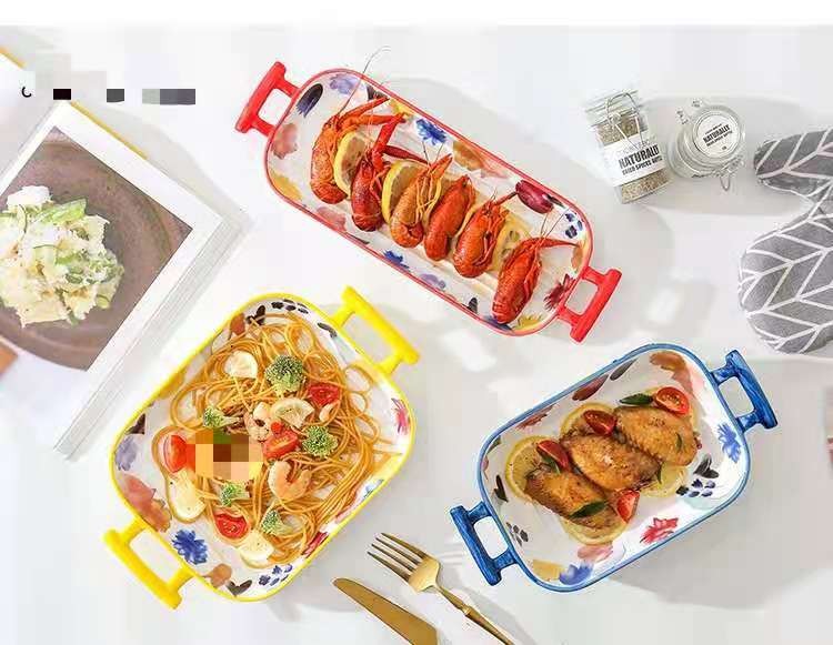 漫花季系列 手彩陶瓷把手烘培烤盘烤碗 创意焗饭烤盘西餐盘家用详情图6