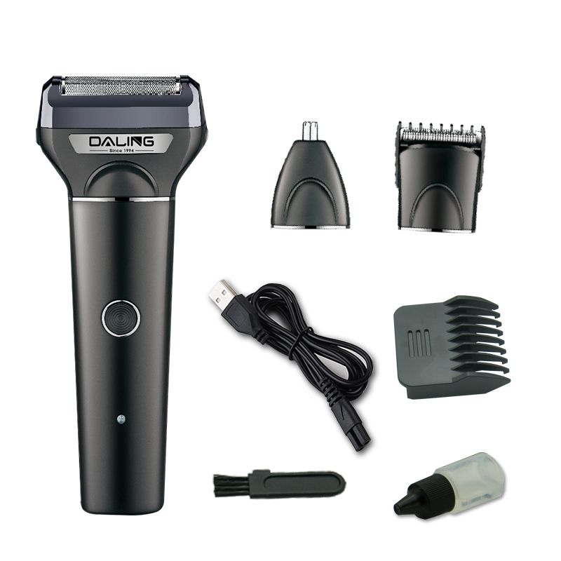 DALING-9107 Three-in-one Shaver, rotary electric rechargeable Razor, Multi-functional Hairdresser, Nose Hair Dispenser, Black set, wholesale for export, three-in-one shaver, hairdresser, nose hair dispenser Application Scenario