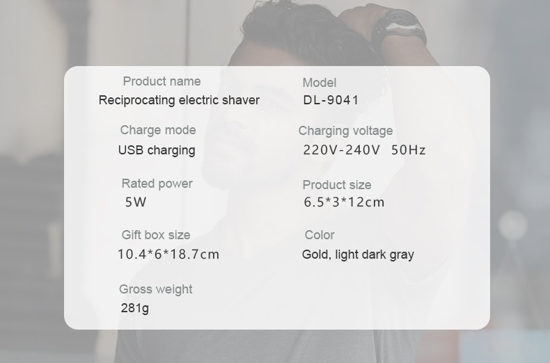 DALING-9041 reciprocating electric rechargeable razor, metal body, full-body washable silver set, wholesale for export, wholesale for export detail image 11