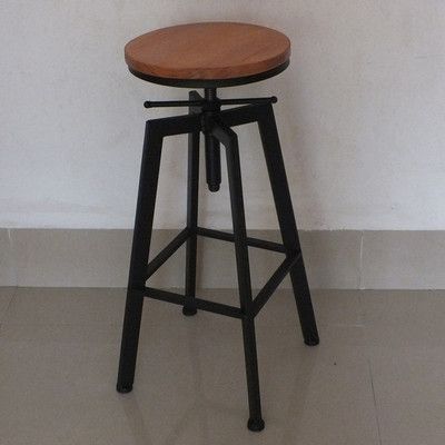 吕字家具-铁艺酒吧椅旋转吧凳家用升降吧台椅实木高脚椅吧台凳子 