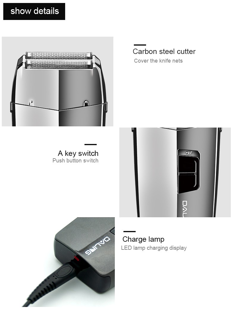 DALING-9041 reciprocating electric rechargeable razor, metal body, full-body washable silver set, wholesale for export, wholesale for export detail image 9