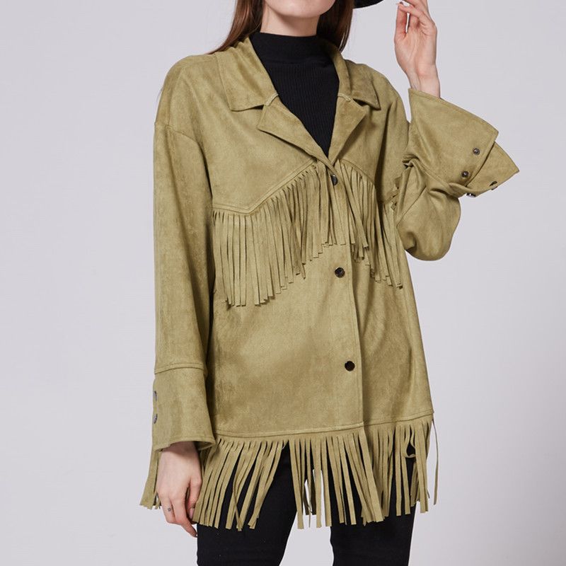 The 2021 trendy and fashionable casual women's wear suede short fringed coat