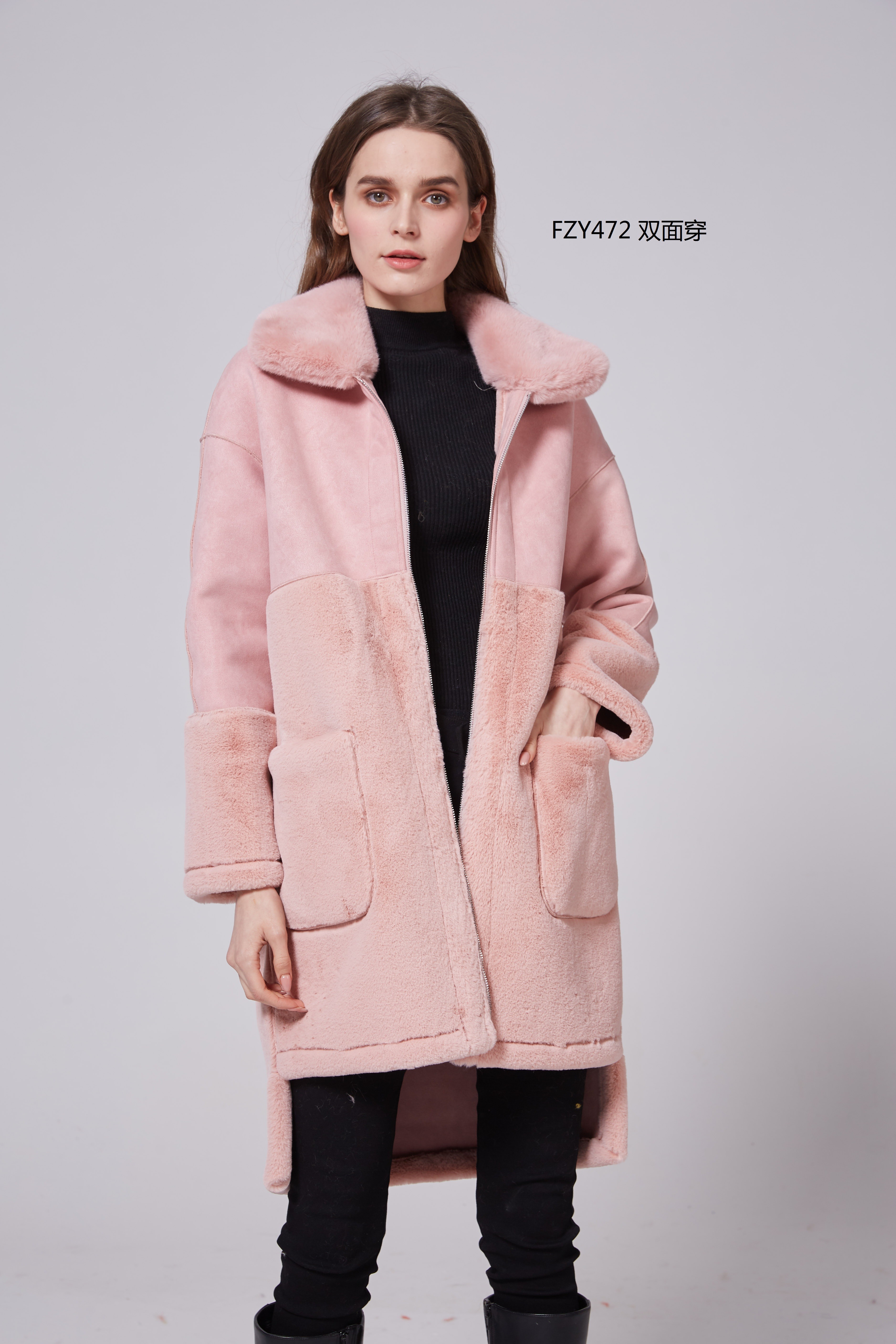 The 2021 trendy and fashionable casual women's rabbit fur long coat integrates fur and hair detail image 2