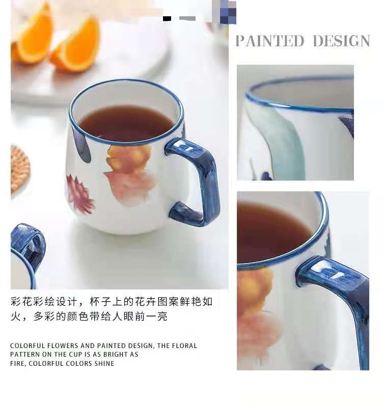 The "Manhua Season" series of hand-painted glazed mid-patterned creative ceramic cups, student couple office breakfast milk cups detail image 4