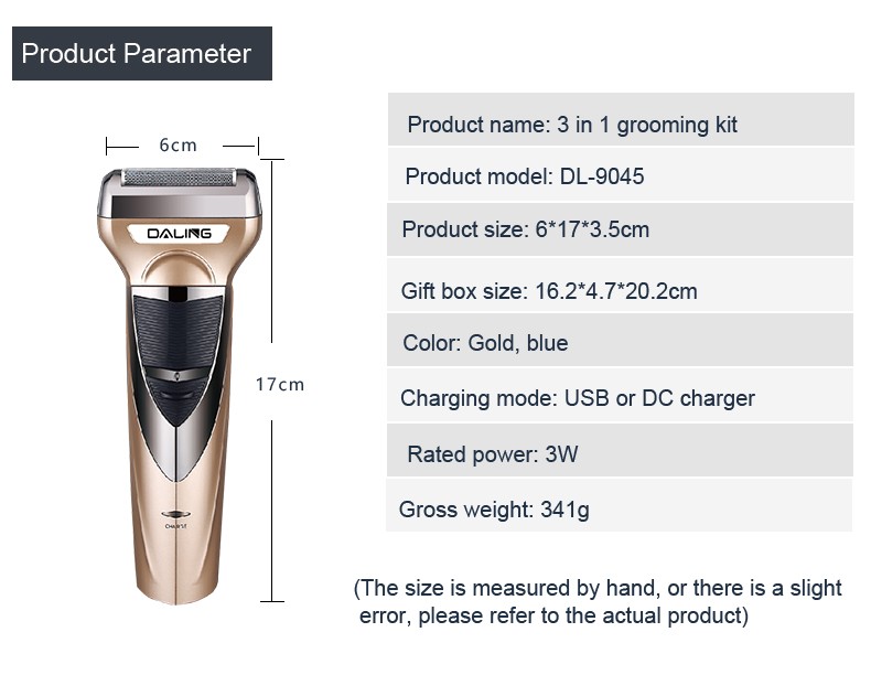 DALING-9045 Three-in-one Shaver, reciprocating electric rechargeable razor, multi-functional Hairdresser, Nose Hair Razor, Gold set, wholesale for export, three-in-one shaver, hairdresser, nose hair razor detail image 14