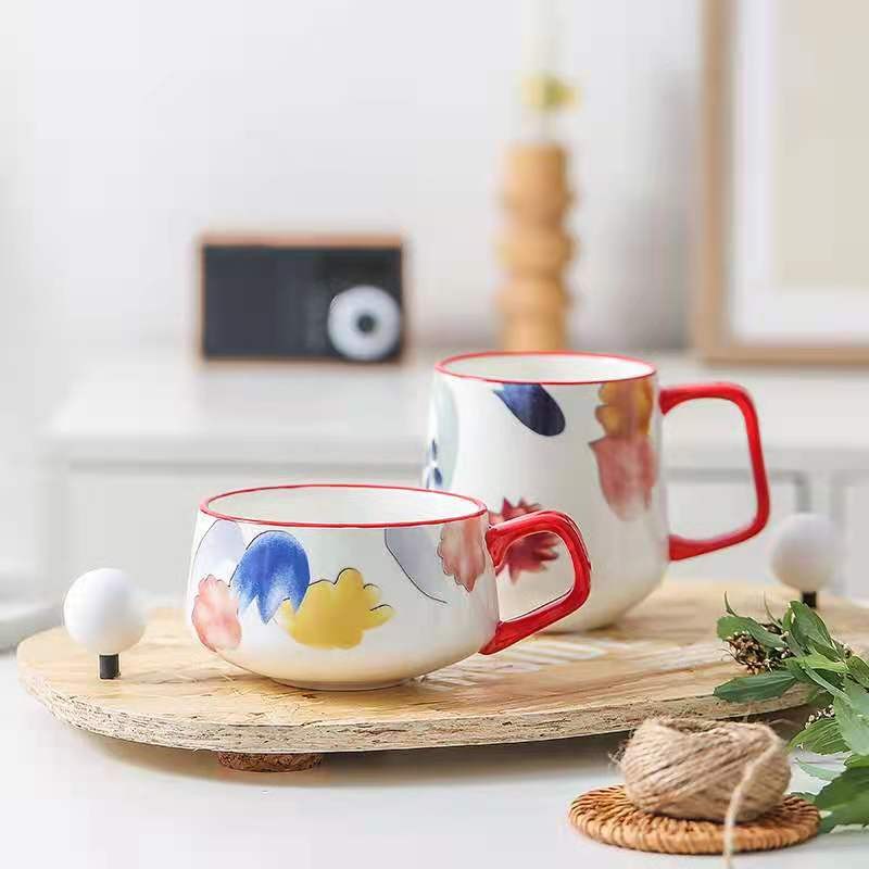 The "Manhua Season" series of hand-painted glazed mid-patterned creative ceramic cups, student couple office breakfast milk cups detail image 3