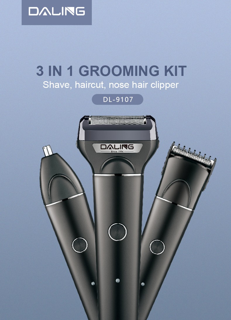 DALING-9107 Three-in-one Shaver, rotary electric rechargeable Razor, Multi-functional Hairdresser, Nose Hair Dispenser, Black set, wholesale for export, three-in-one shaver, hairdresser, nose hair dispenser detail image 1