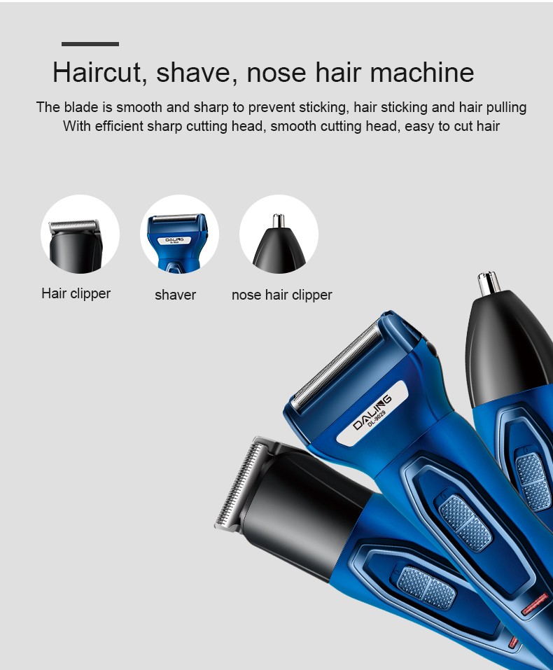 DALING-9029 Three-in-one Shaver, reciprocating electric rechargeable razor, multi-functional Hairdresser, Nose Hair Razor, blue set, wholesale for export, three-in-one shaver, hairdresser, nose hair razor detail image 4