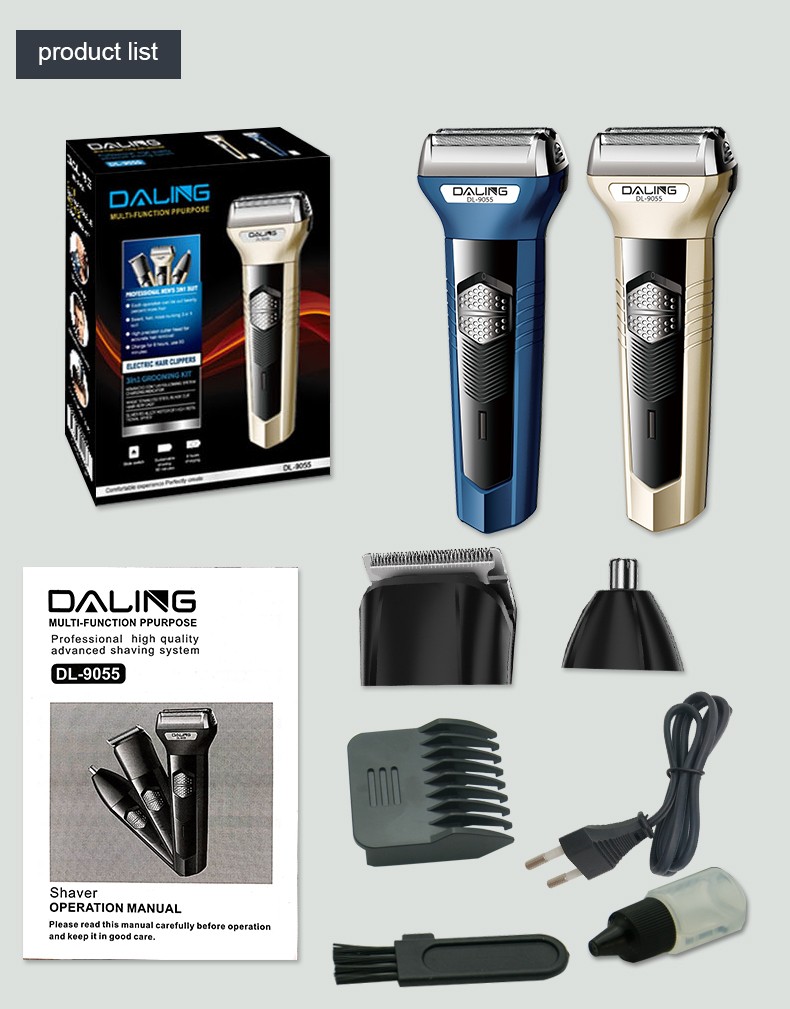 DALING-9055 Three-in-one Shaver, reciprocating electric rechargeable razor, multi-functional Hairdresser, Nose Hair Razor, blue set, wholesale for export, three-in-one shaver, hairdresser, nose hair razor detail image 13