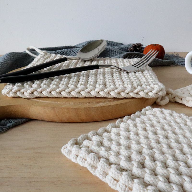 日式创意编织类棉绳厚款方形隔热盘垫杯垫锅垫