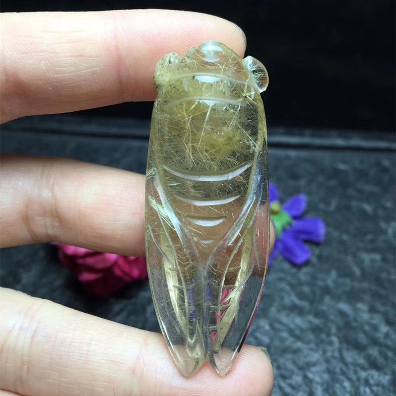 Bright color crystal jewelry Cicada natural gold rutile pendant DIY necklace accessory Item Picture