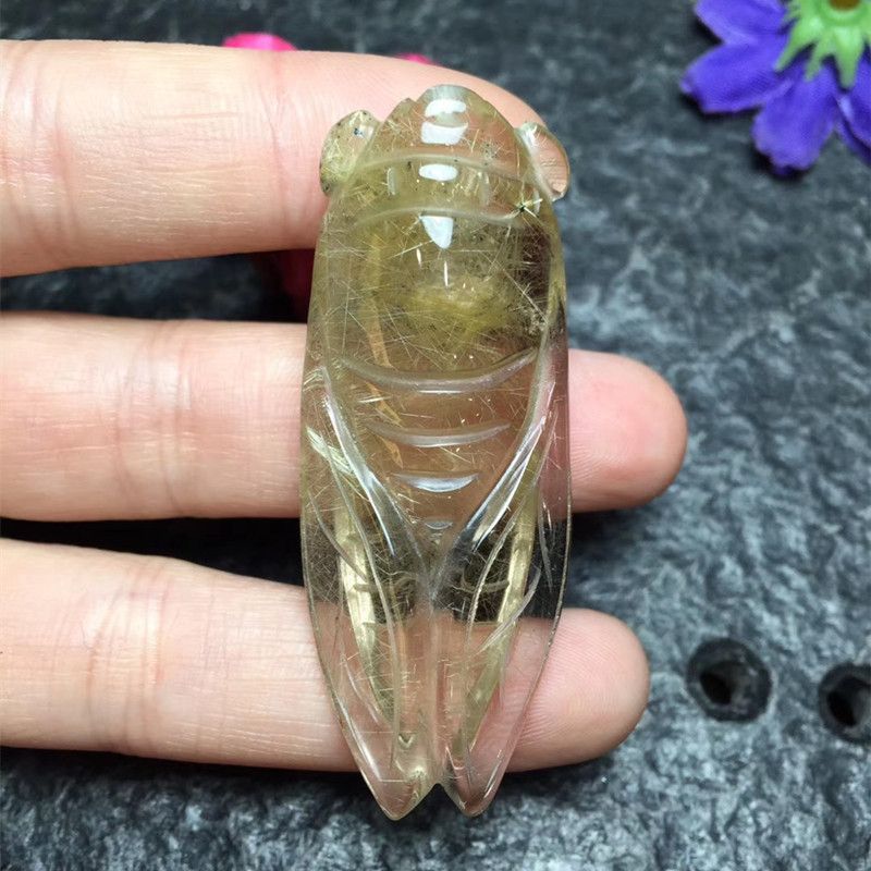 Bright color crystal jewelry Cicada natural gold rutile pendant DIY necklace accessory