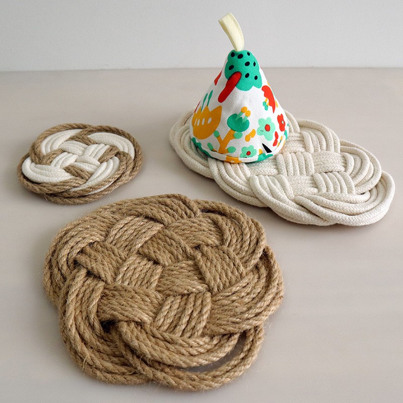 编织麻棉绳餐垫杯垫隔热垫美食背景拍摄道具详情图13