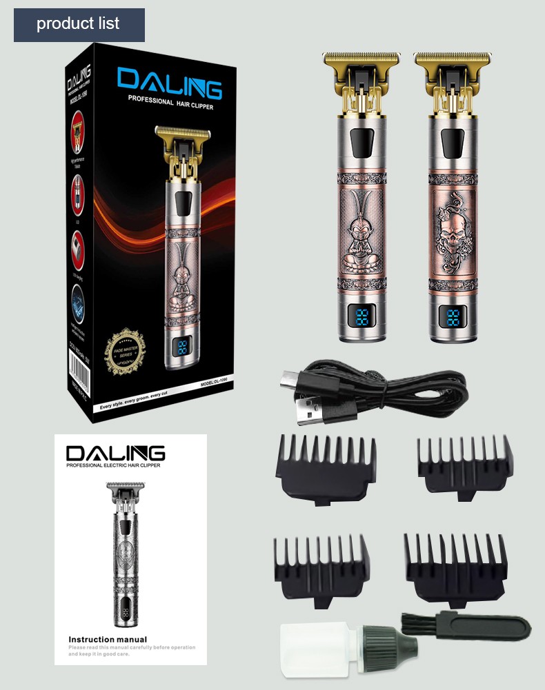 达玲DALING-1090雕刻推剪剃头理发器电动理发推子 油头刻字LED数显理发工具推剪剃光头神器大人儿童电推子外贸批发