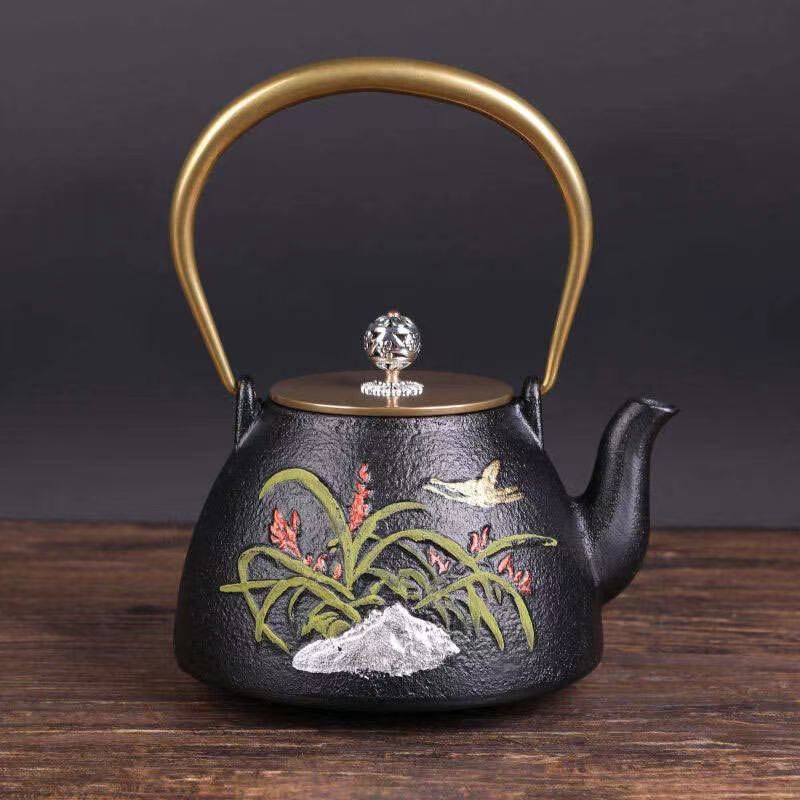 精雕夹耳素瓶铸铁壶纯手工无涂层南部老铁壶煮茶壶22