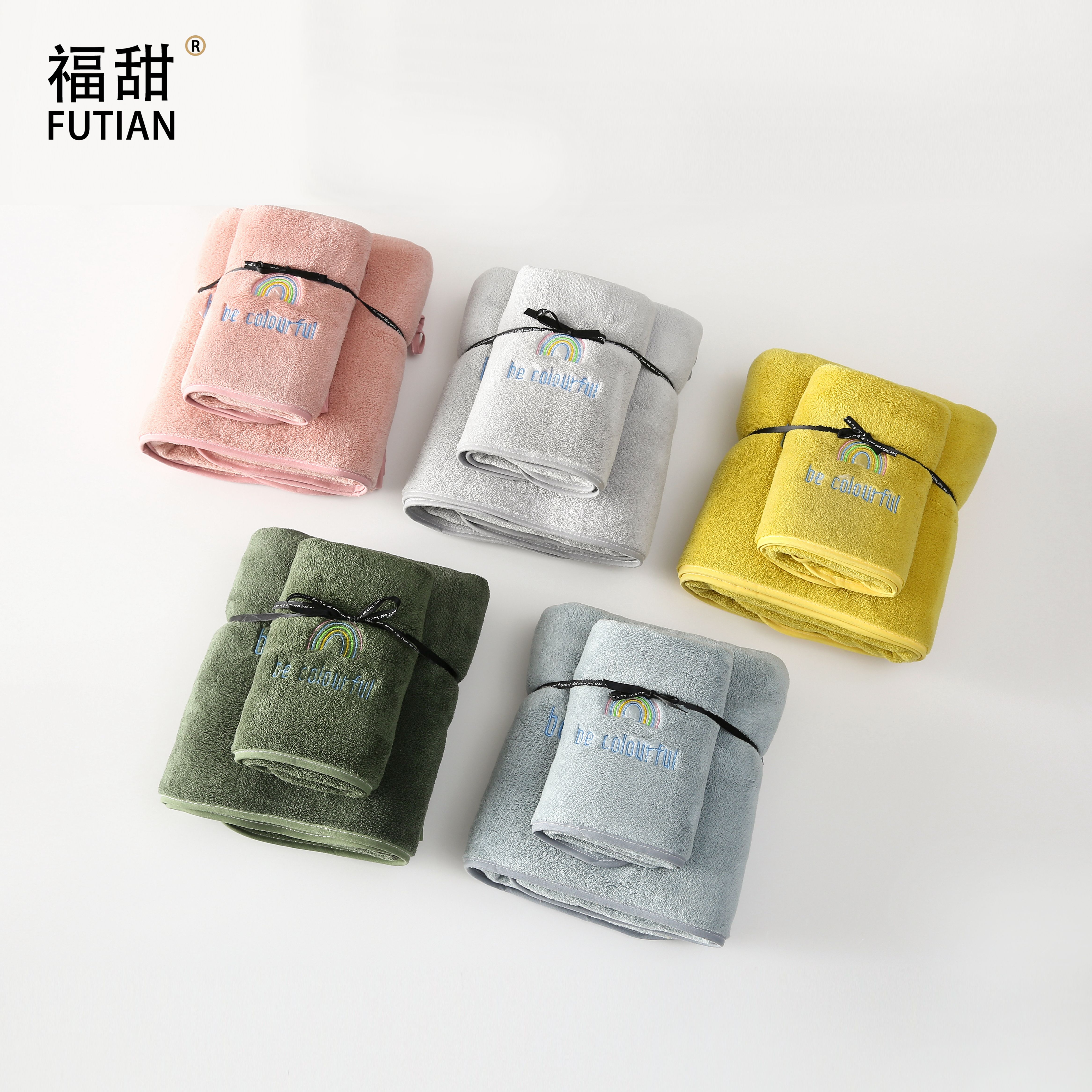 Yiwu Quality Products - Futian Towels, Coral Fleece Creative Embroidered Bath towels, Autumn and Winter Bath Towels, Couple Bath Towels Item Picture