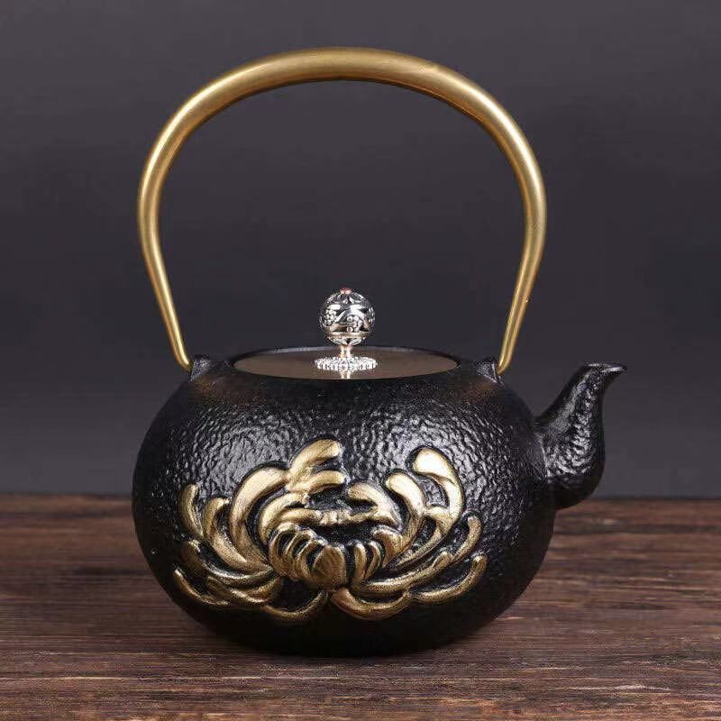 精雕夹耳素瓶铸铁壶纯手工无涂层南部老铁壶煮茶壶24