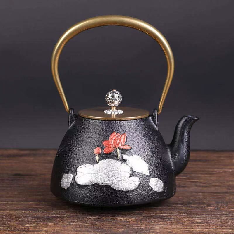 精雕夹耳素瓶铸铁壶纯手工无涂层南部老铁壶煮茶壶28