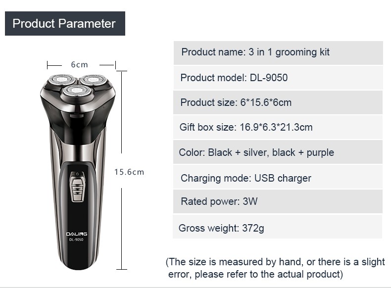 DALING-9050 Electric shaver, three-in-one multi-functional razor, high-power men's blade head, washable beard styling device, fast-charging shaving head magic tool, wholesale for export detail image 13
