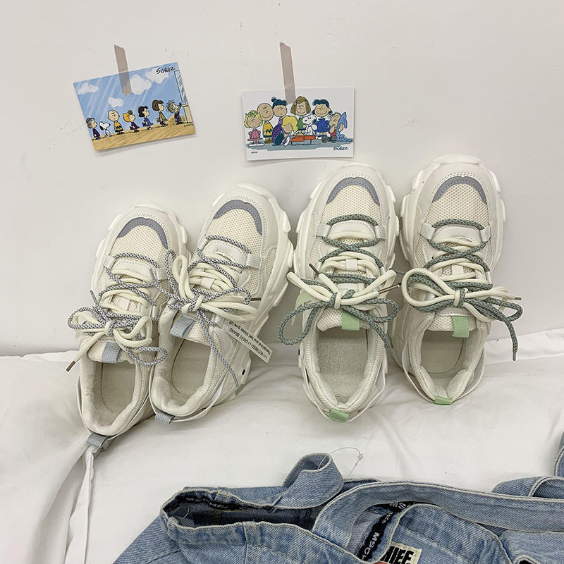运动鞋2021夏秋新款鞋子女学生韩版百搭小白鞋透气ins超火老爹鞋女白底实物图
