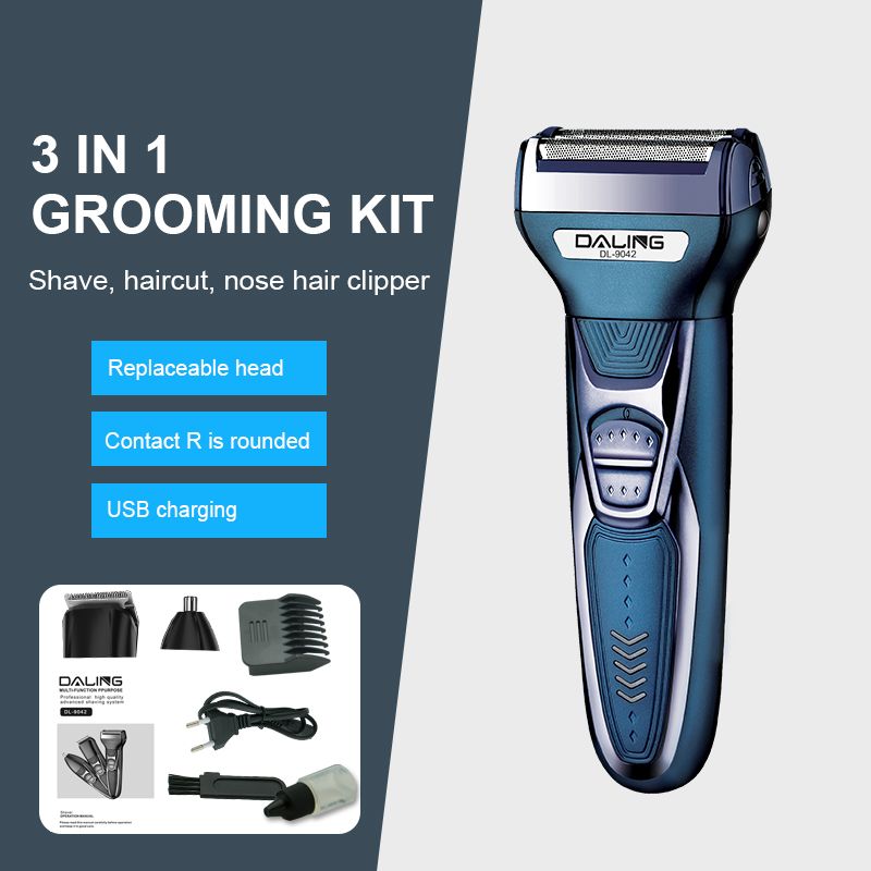 达玲DALING-9042三合一剃须刀往复式电动充电式刮胡刀多功能理发鼻毛器 外贸批发剃须刀理发器鼻毛器三合一外贸批发