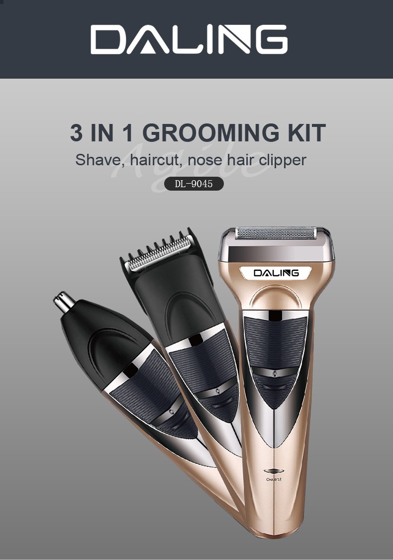 DALING-9045 Three-in-one Shaver, reciprocating electric rechargeable razor, multi-functional Hairdresser, Nose Hair Razor, Gold set, wholesale for export, three-in-one shaver, hairdresser, nose hair razor detail image 1